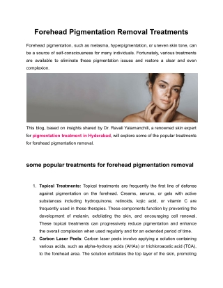 Forehead Pigmentation Removal Treatments