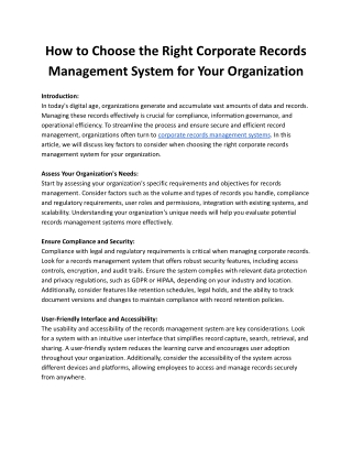 How to Choose the Right Corporate Records Management System for Your Organization