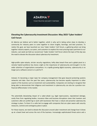 elevating the cybersecurity investment discussion
