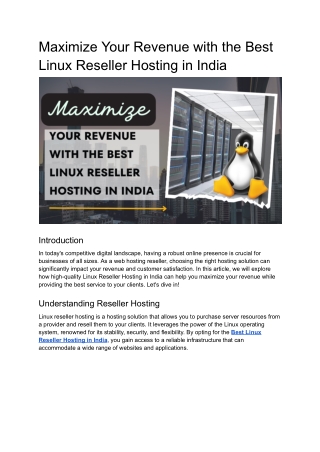 Maximize Your Revenue with the Best Linux Reseller Hosting in India