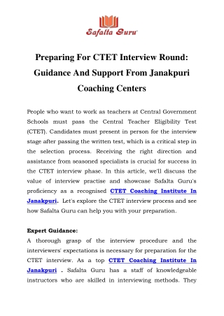 CTET Coaching Institute In Janakpuri Call-9310174481