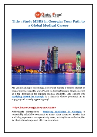 Study MBBS in Georgia: Your Path to a Global Medical Career