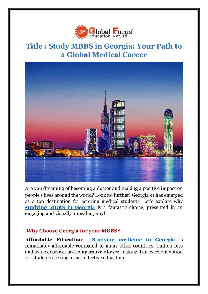 title study mbbs in georgia your path to a global