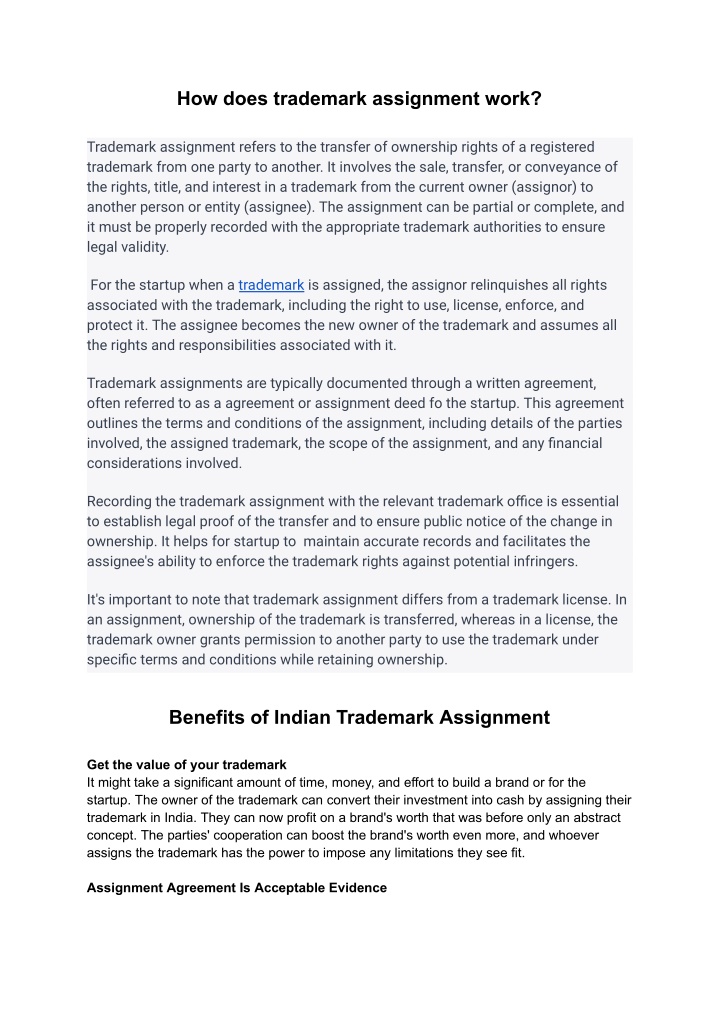 how does trademark assignment work