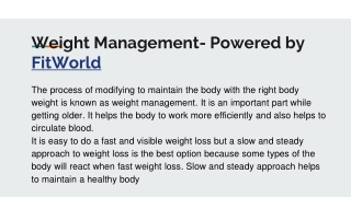 weight management powered by fitworld