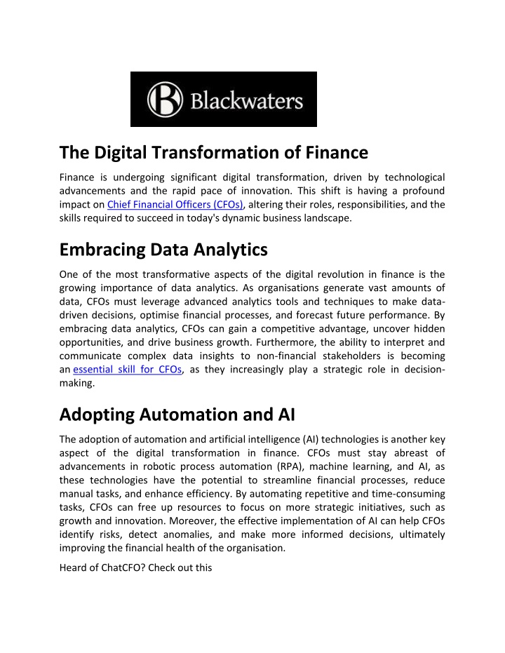 the digital transformation of finance