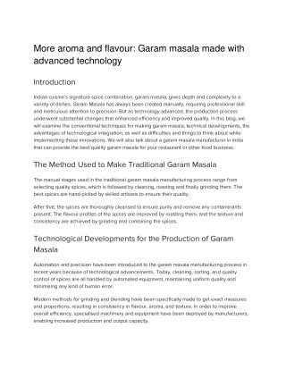 The role of technology in manufacturing premium-quality garam masala