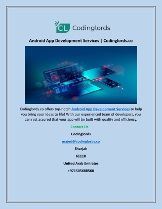 Android App Development Services | Codinglords.co