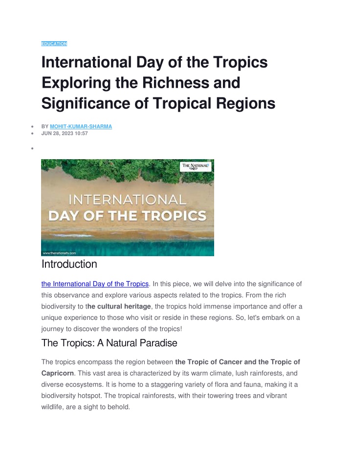 education international day of the tropics