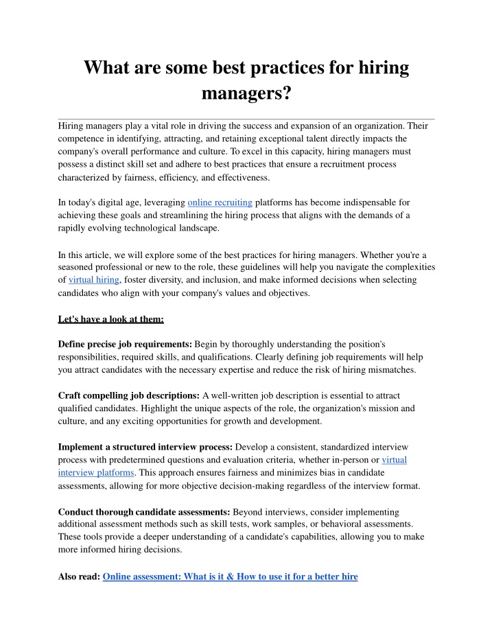 what are some best practices for hiring managers