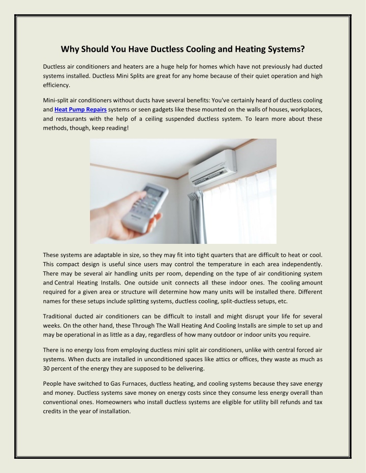 why should you have ductless cooling and heating