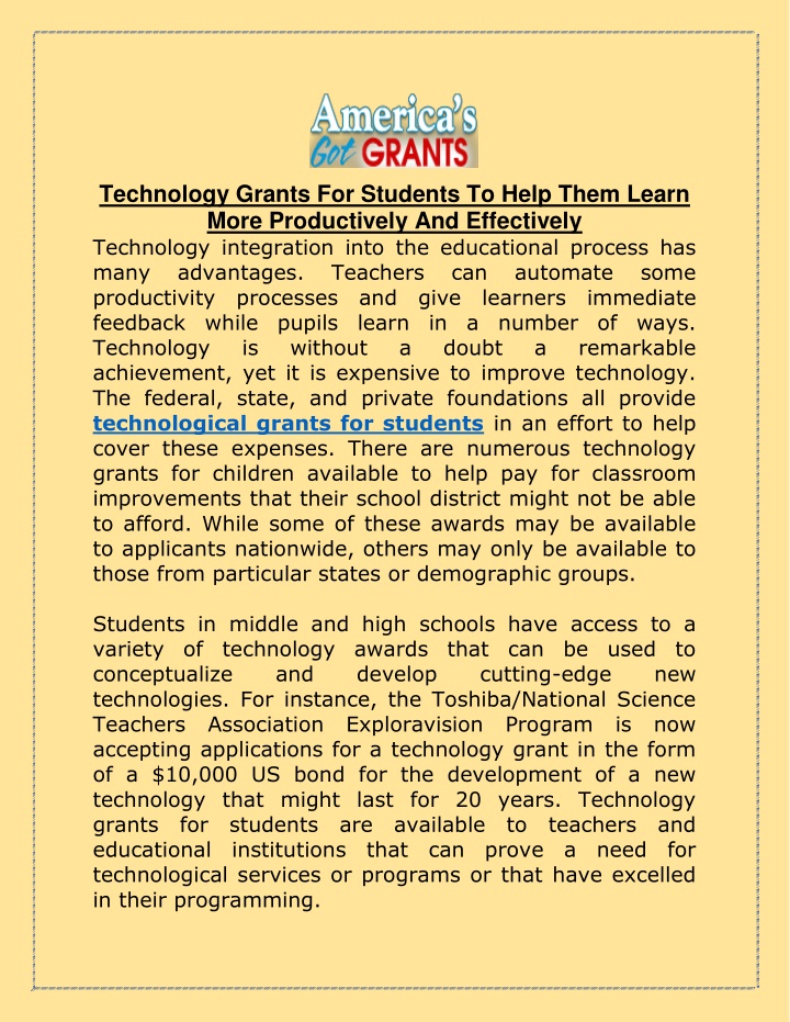 technology grants for students to help them learn