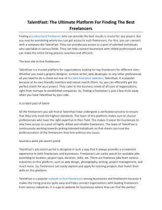 TalentFast The Ultimate Platform For Finding The Best Freelancers