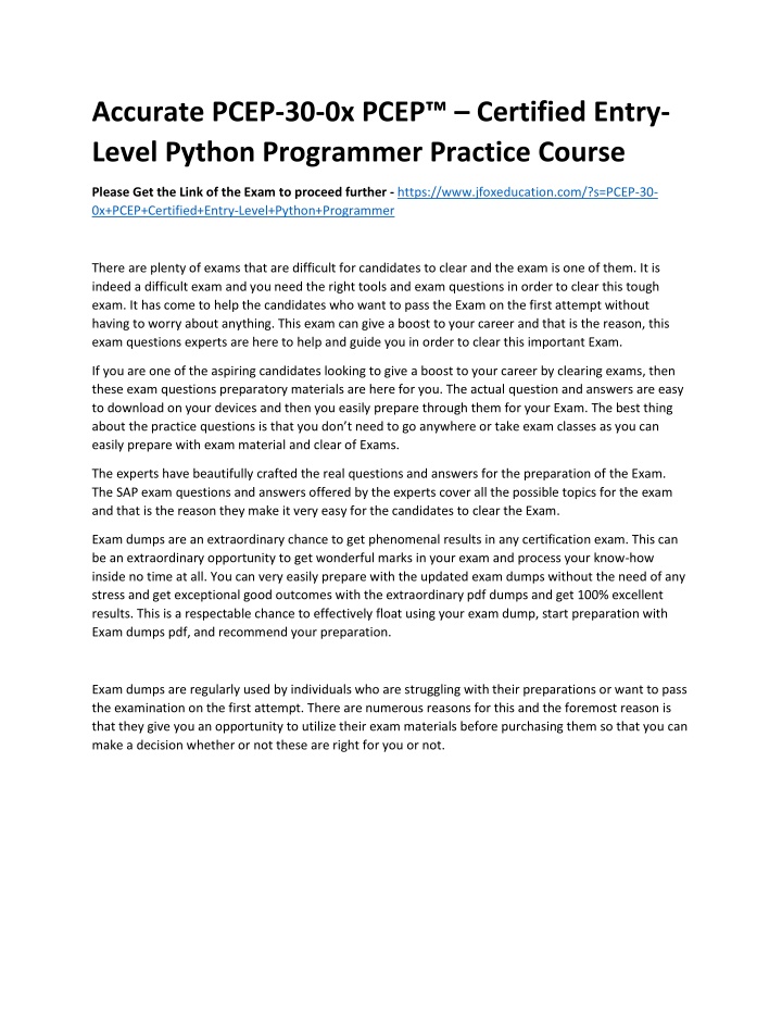 PPT - Accurate PCEP-30-0x PCEP™ – Certified Entry-Level Python ...