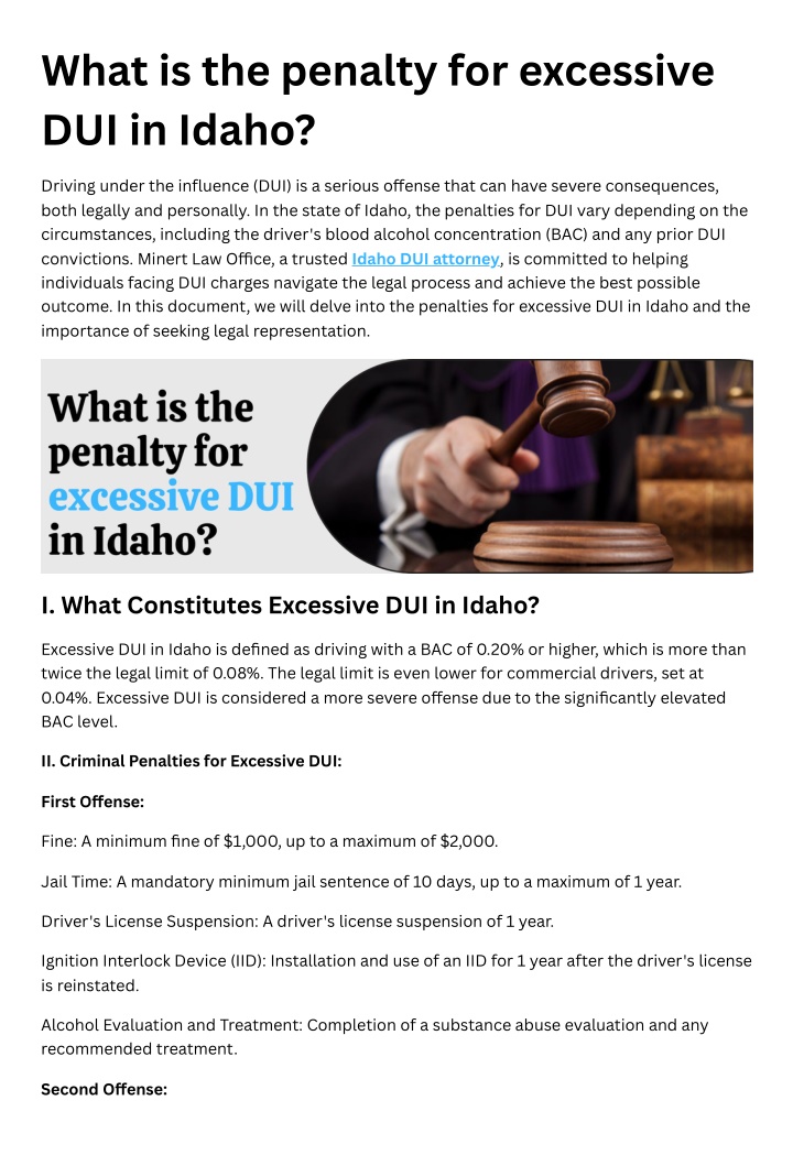 what is the penalty for excessive dui in idaho