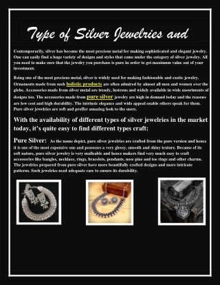 Type of Silver Jewelries and Benefits