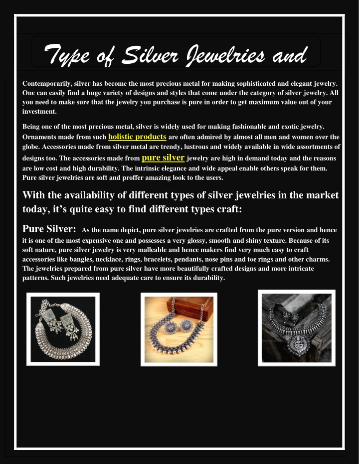 type of silver jewelries and