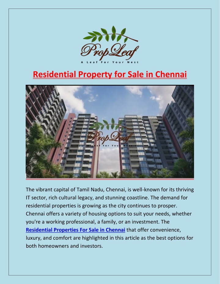 residential property for sale in chennai