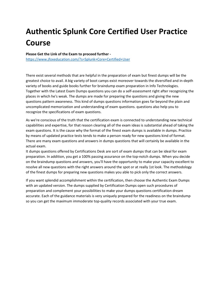 authentic splunk core certified user practice