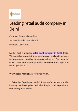 Leading retail audit company in Delhi, India