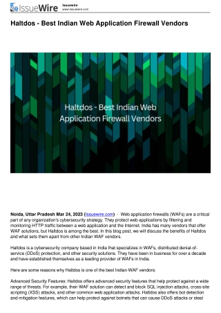 Haltdos - Best Indian Web Application Firewall Vendors