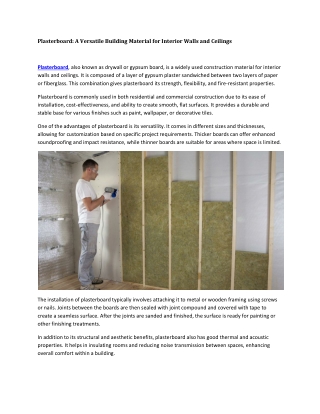 Plasterboard: A Versatile Building Material for Interior Walls and Ceilings