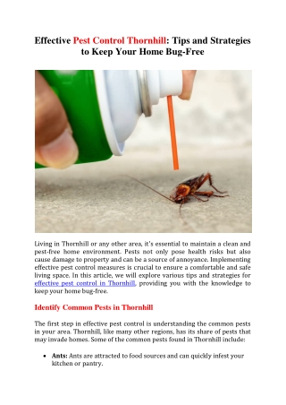 Effective Pest Control Thornhill Tips and Strategies to Keep Your Home Bug-Free