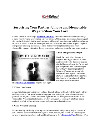 Surprising Your Partner Unique and Memorable Ways to Show Your Love