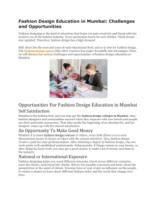 Fashion Design Education in Mumbai- Challenges and Opportunities