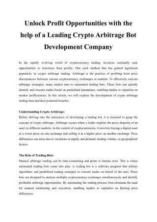 Unlock Profit Opportunities with the help of a Leading Crypto Arbitrage Bot Development Company