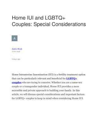 Home IUI and LGBTQ  Couples- Special Considerations