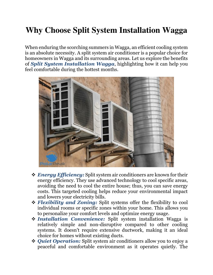 why choose split system installation wagga