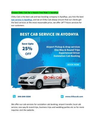 choose chiku cab for a hassle free ride in ayodhya