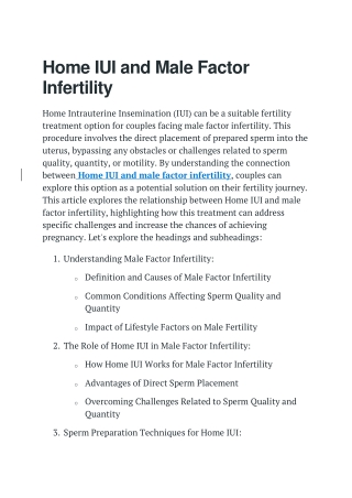 Home IUI and Male Factor Infertility
