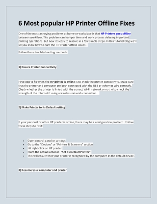 6 Most popular HP Printer Offline Fixes