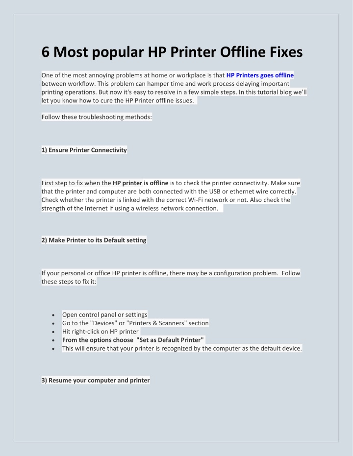 6 most popular hp printer offline fixes
