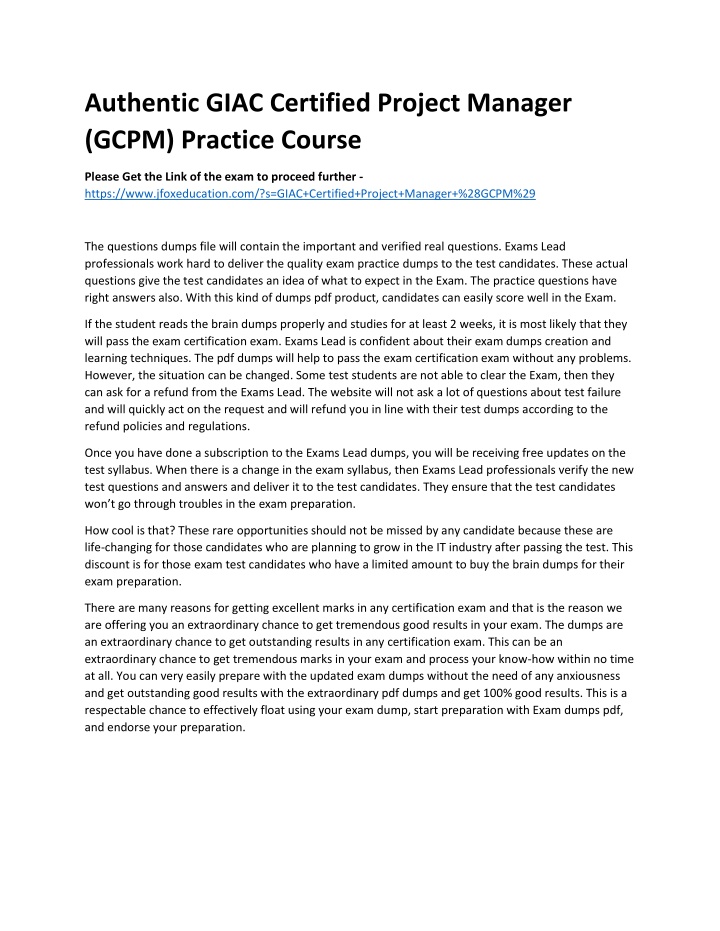 authentic giac certified project manager gcpm