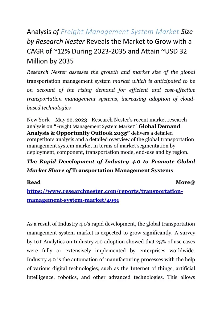 analysis of freight management system market size