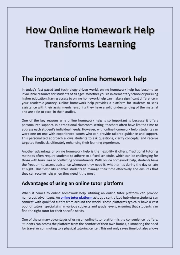 the importance of online homework help