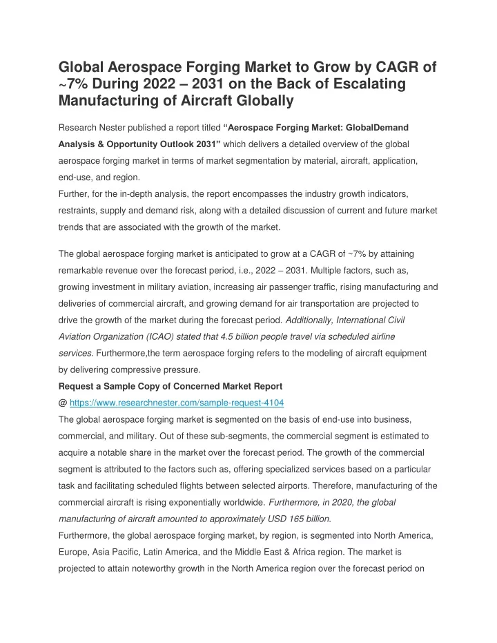 global aerospace forging market to grow by cagr