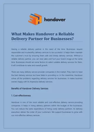 What Makes Handover a Reliable Delivery Partner for Businesses