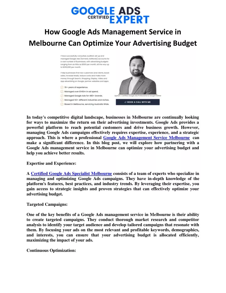 how google ads management service in melbourne