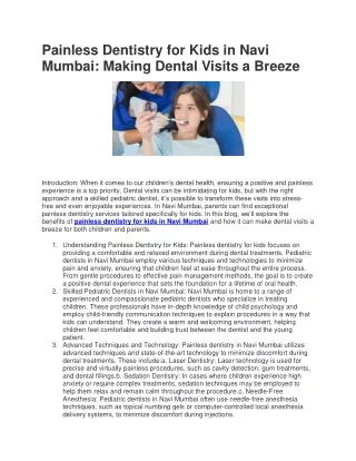 Painless Dentistry for Kids in Navi Mumbai