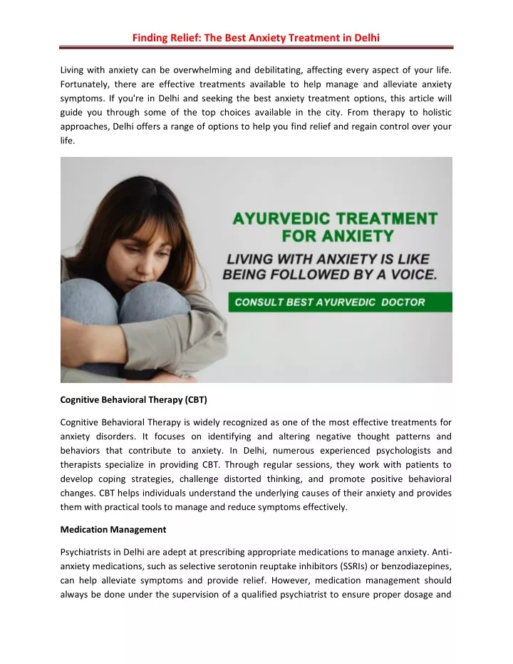 finding relief the best anxiety treatment in delhi