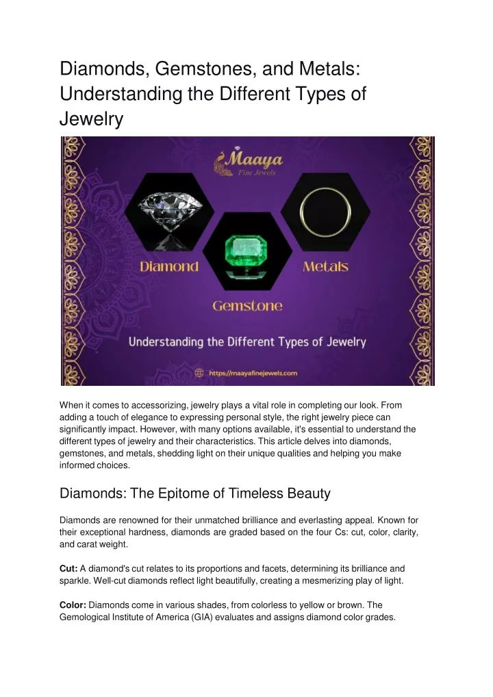 diamonds gemstones and metals understanding the different types of jewelry