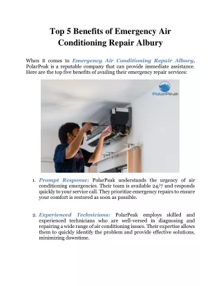 Top 5 Benefits of Emergency Air Conditioning Repair Albury