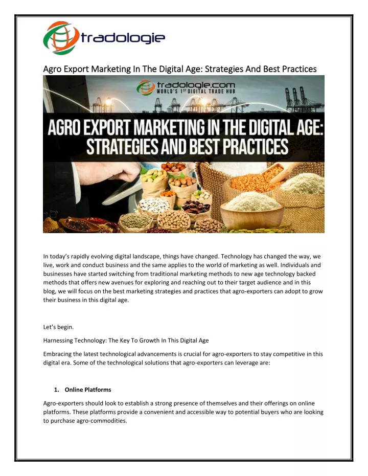 agro export marketing in the digital