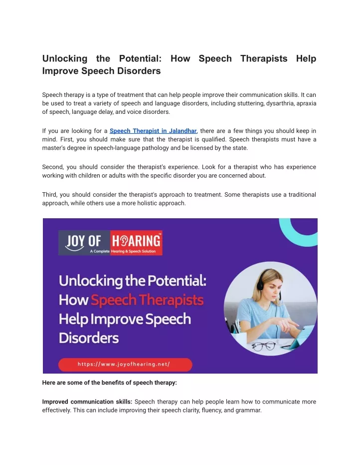 unlocking improve speech disorders