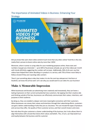 The Importance of Animated Videos in Business Enhancing Your Strategy