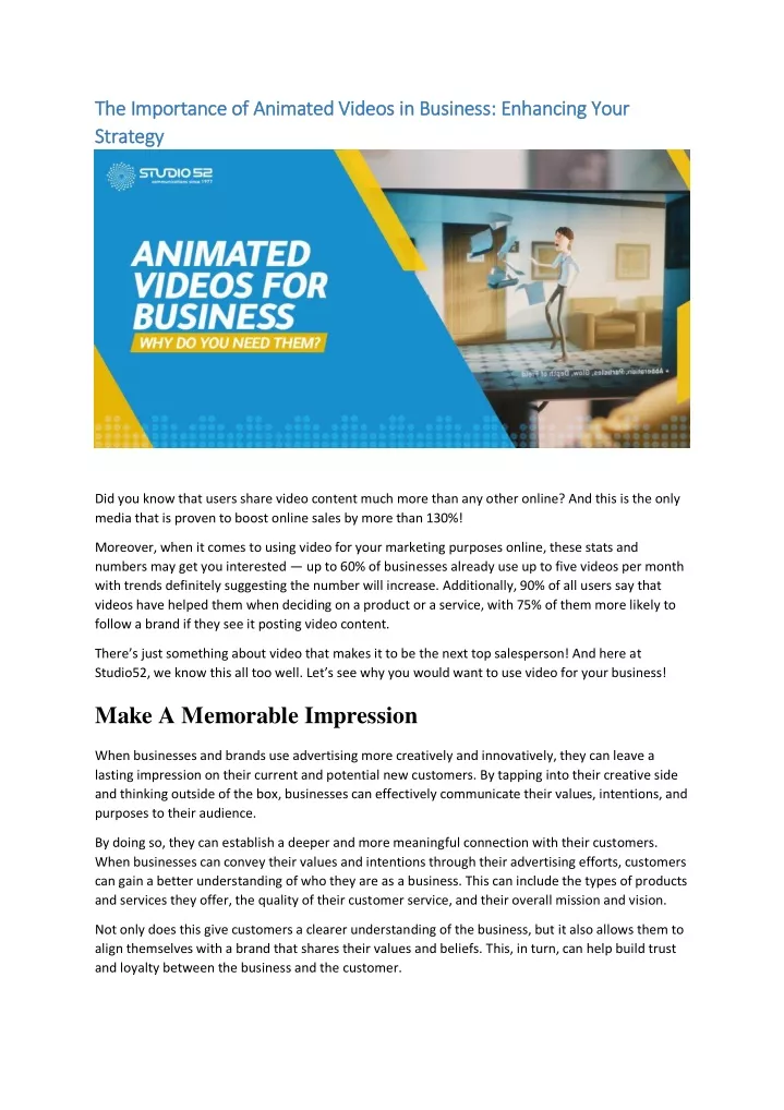 the importance of animated videos in business